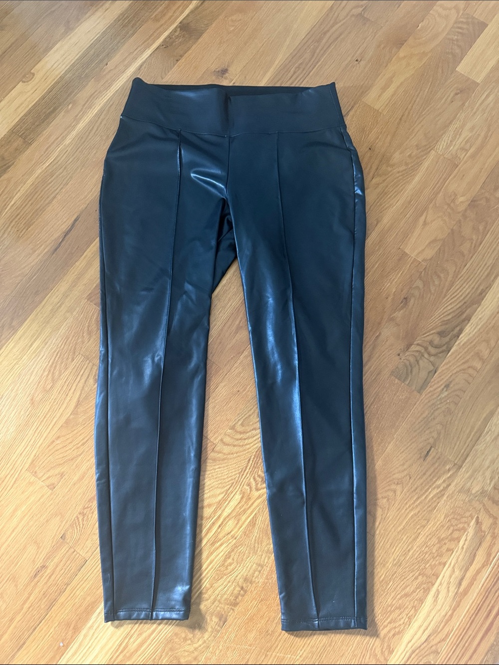 Nine West Black Faux Leather Leggings with Center Seam